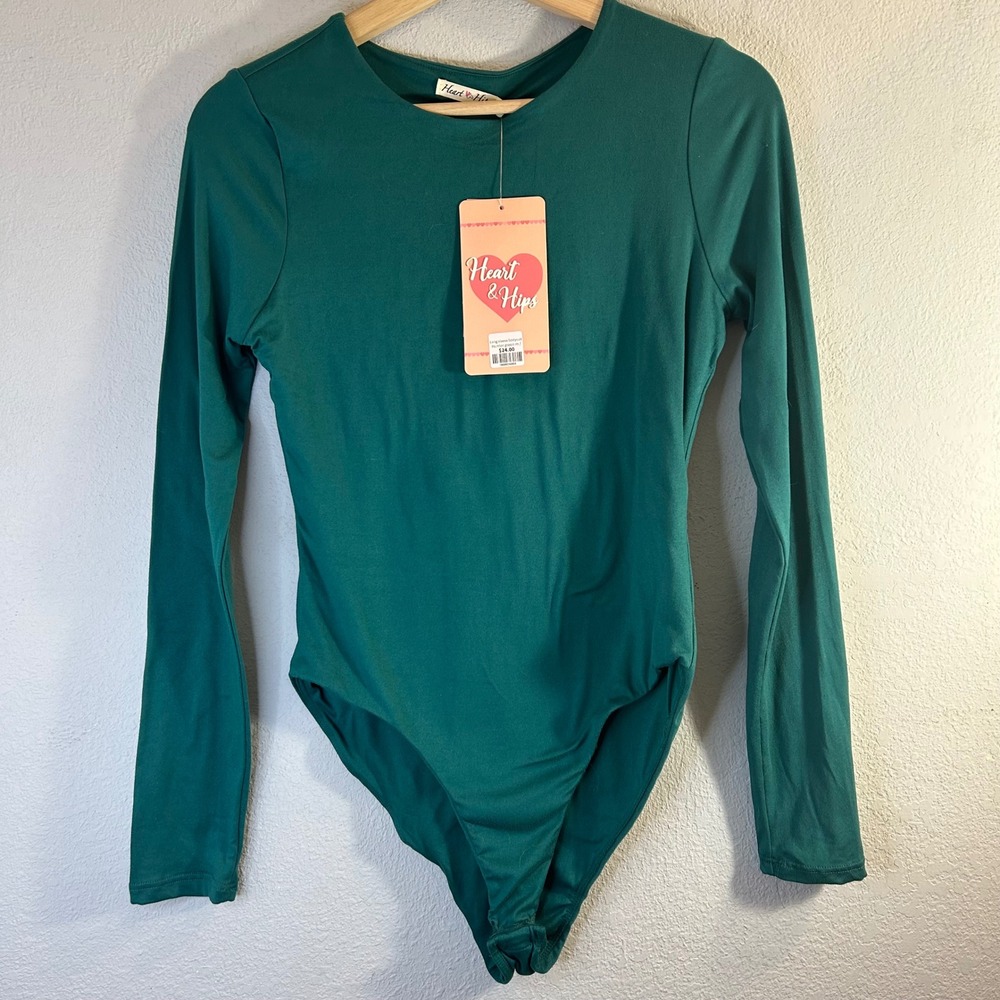 Heart & Hips Womens Double Layer Long Sleeve Bodysuit Hunter Green  Medium NWT